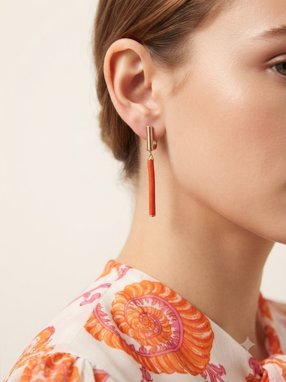 Gold and Coral Tube Drop Earrings - Elegant Women's Jewelry Minimal